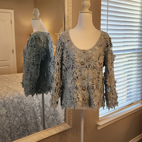 Boston Proper Floral Lace Blouse - Light Blue - Picture 12 of 12